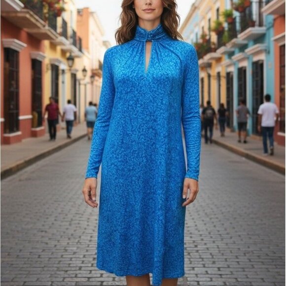 Diane Von Furstenburg Dresses & Skirts - VTG Diane Von Furstenberg Silk Blend Blue Floral Womens Midi Dress Size Large